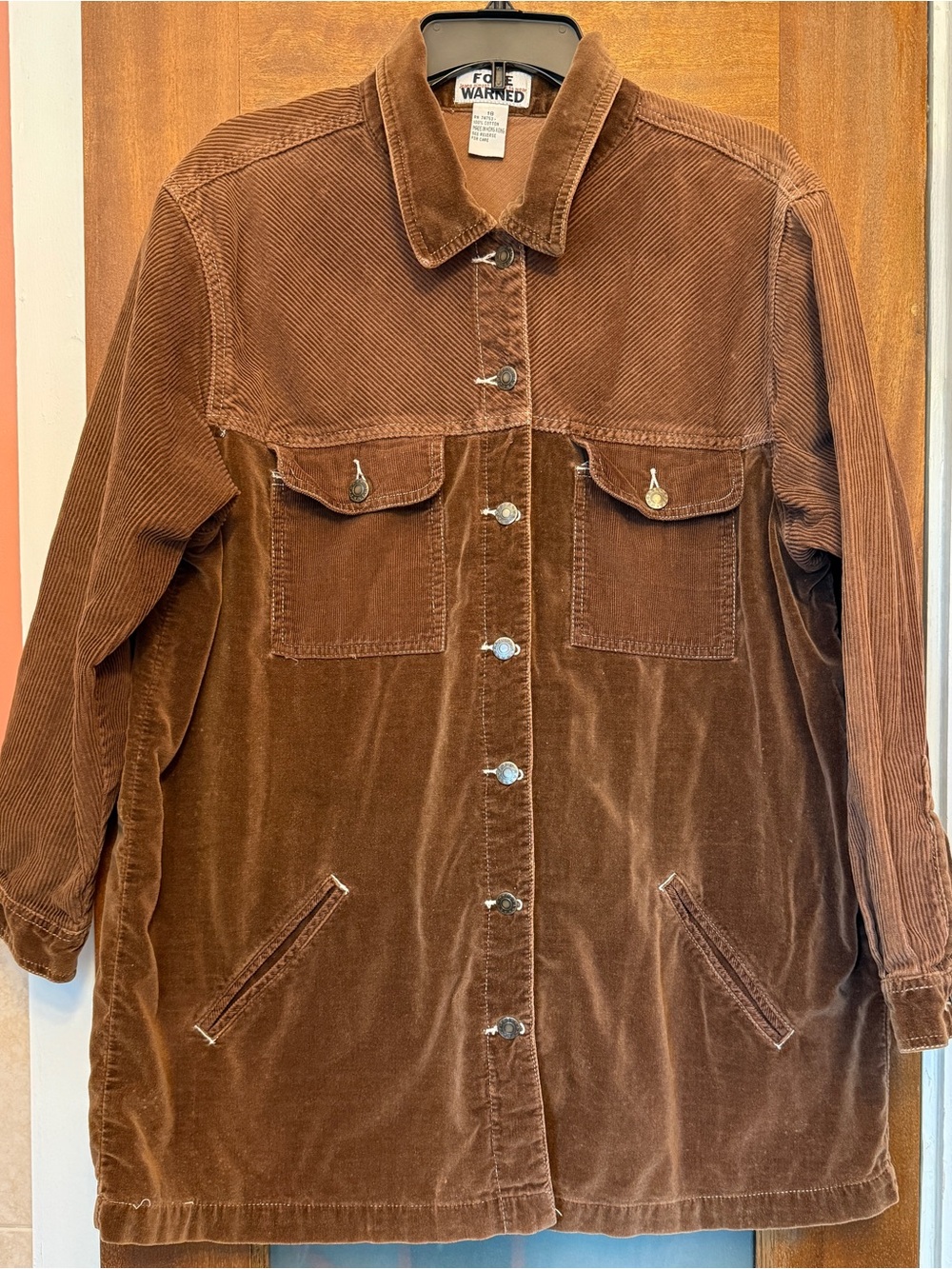Fore Warned Vintage Brown Corduroy Velvet Mixed Material Oversized Shirt Jacket